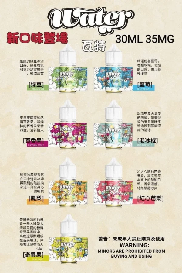 WATER煙油 瓦特系列 30ml 小煙油推薦 美國進口6 WATER煙油 瓦特系列 30ml 小煙油推薦 美國進口 品質保證