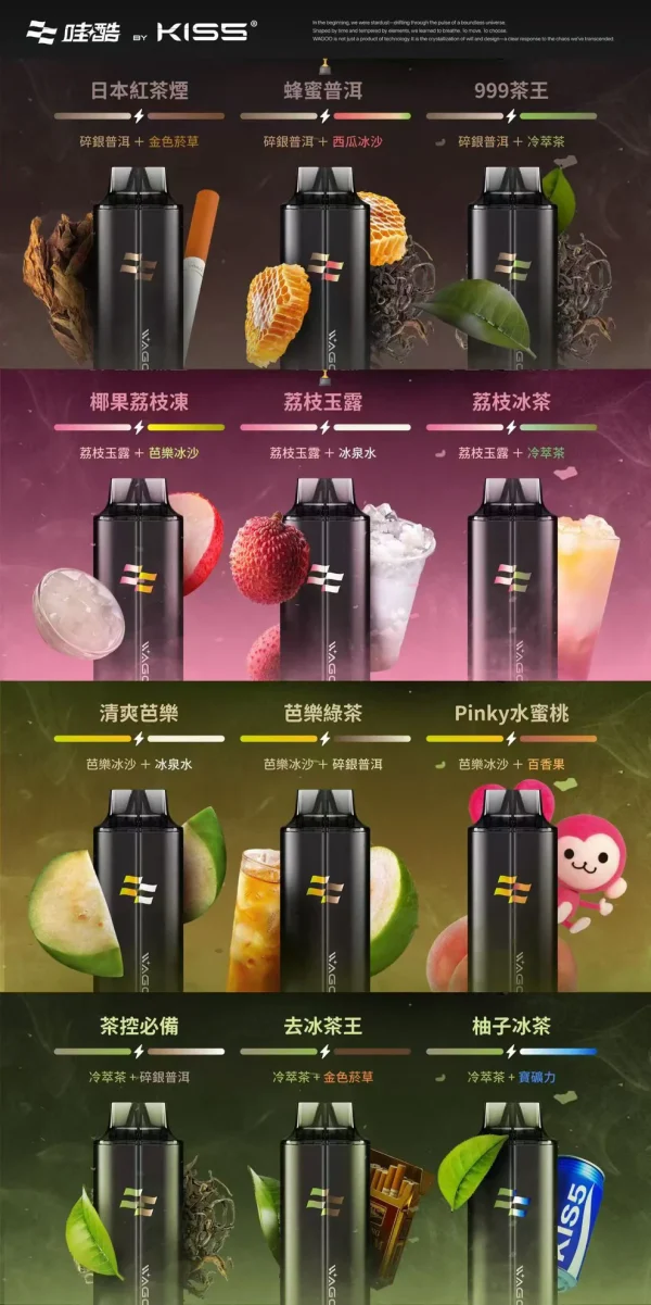 哇酷KIS5 6500拋棄式電子煙｜磁吸雙口味混搭，78種風味無限創意，超長續航一機抵多機！
